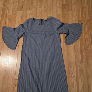 J.Crew chambray blue and white striped boatneck shift dress with bell sleeves 4